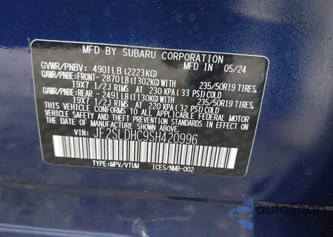 2025 Subaru Forester Sport из США, поврежденный, VIN JF2SLDHC9SH420996